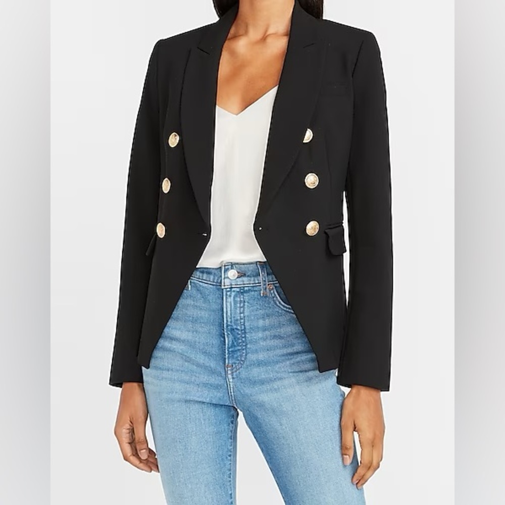 Express Black Double Breasted Novelty Button Blazer